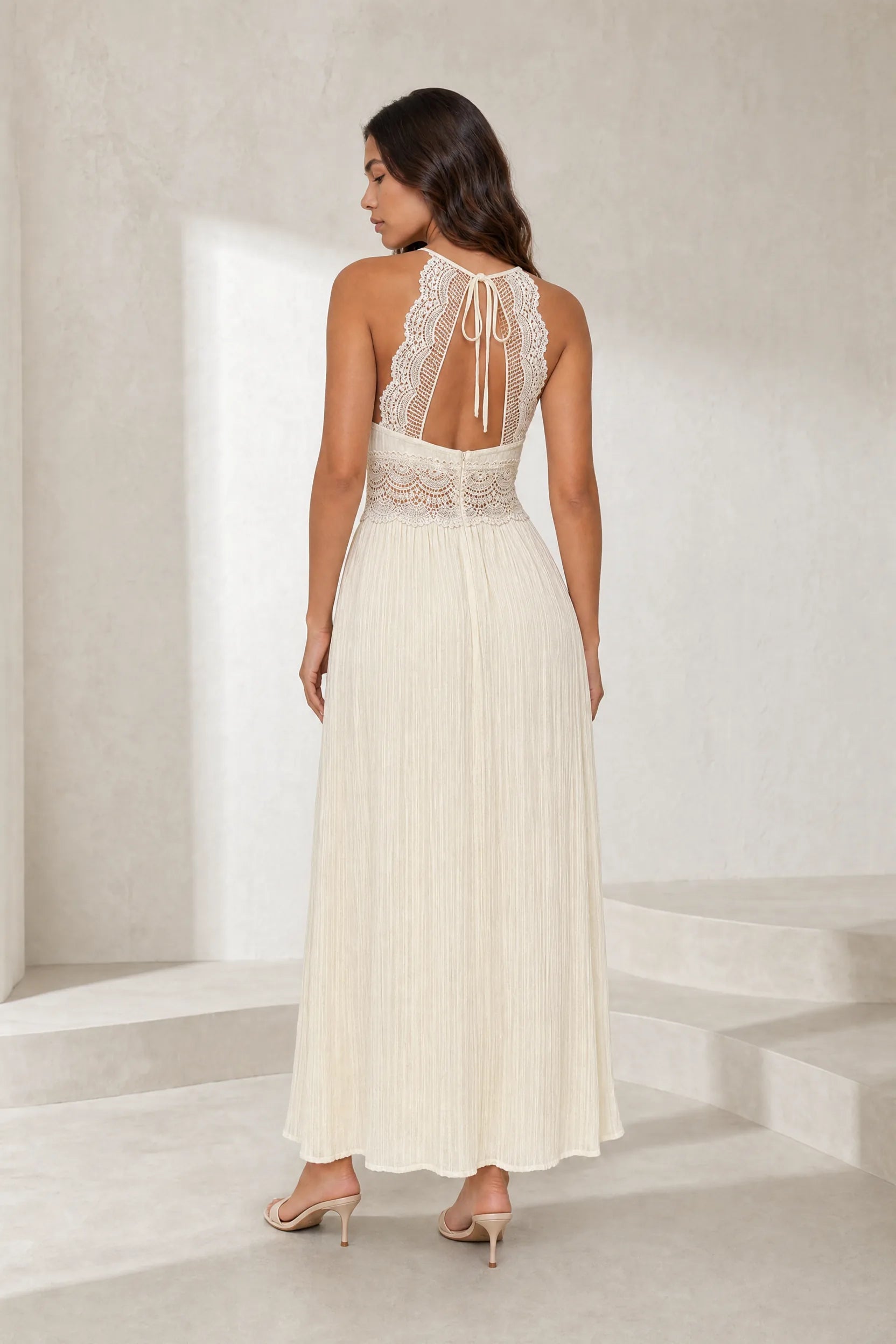Robe longue abricot col halter dos nu | Lounelle Paris
