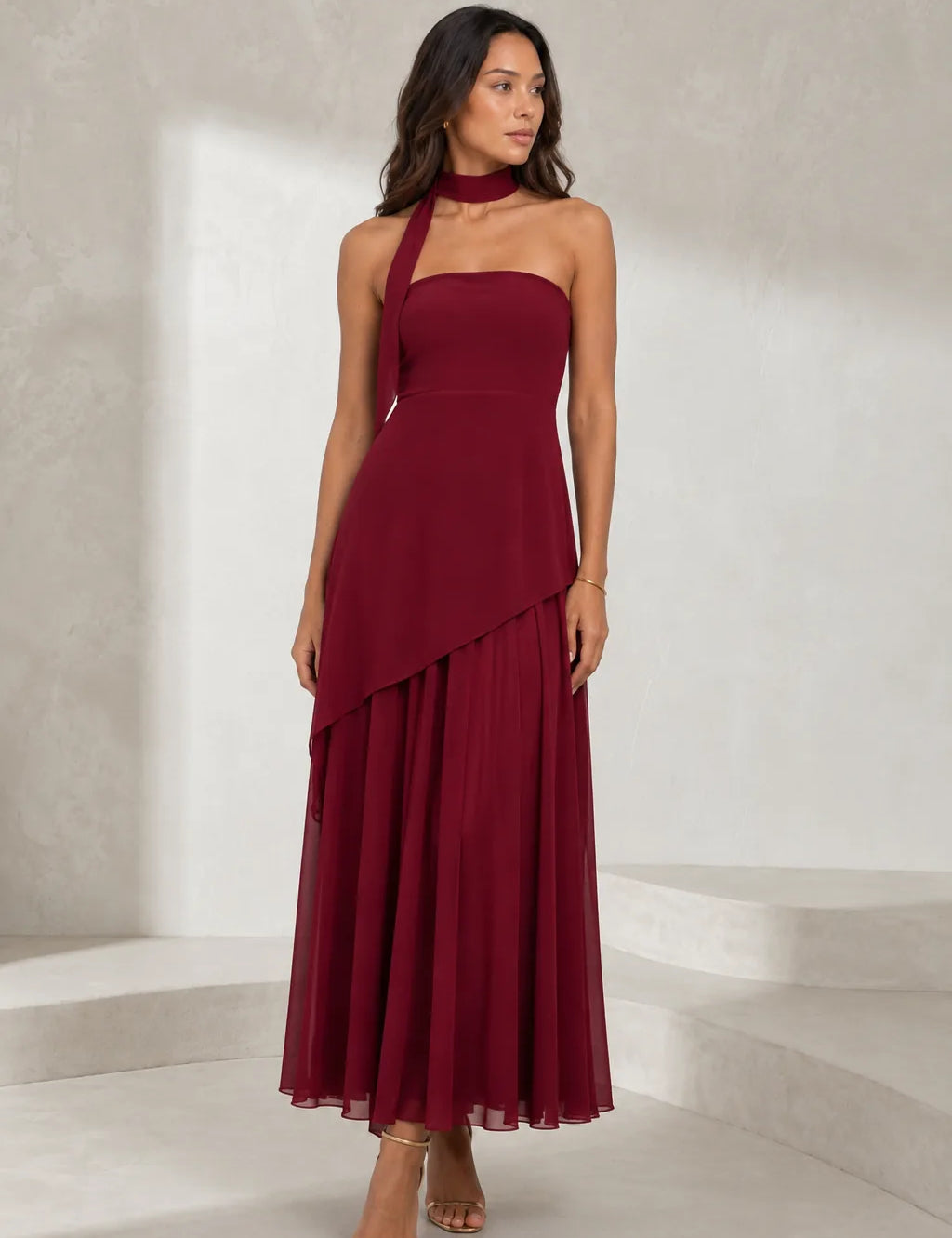 Robe longue asymétrique avec tour de cou | Lounelle Paris