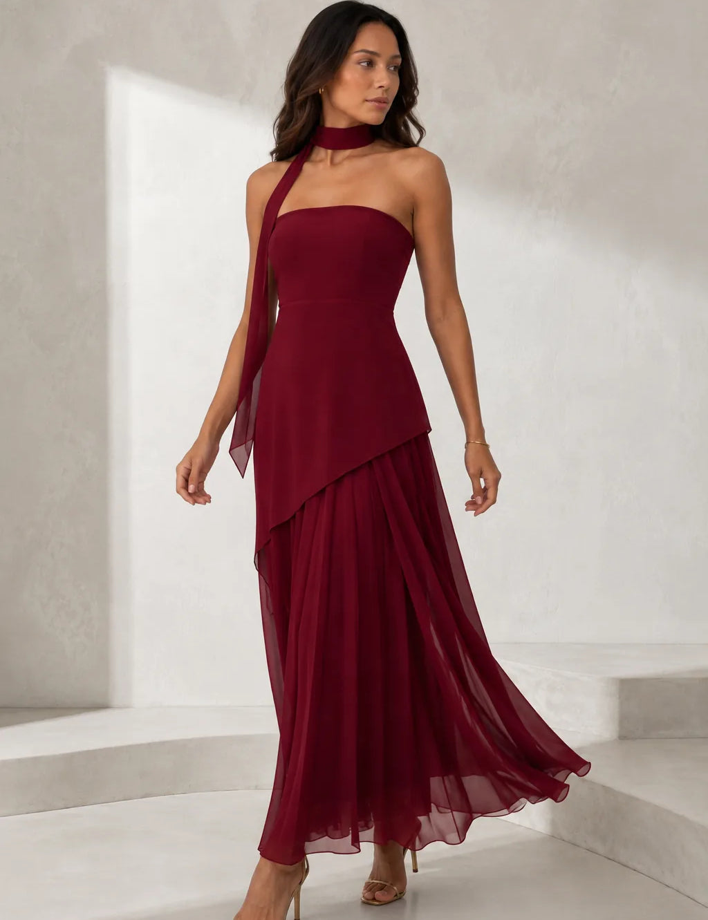 Robe longue asymétrique avec tour de cou | Lounelle Paris