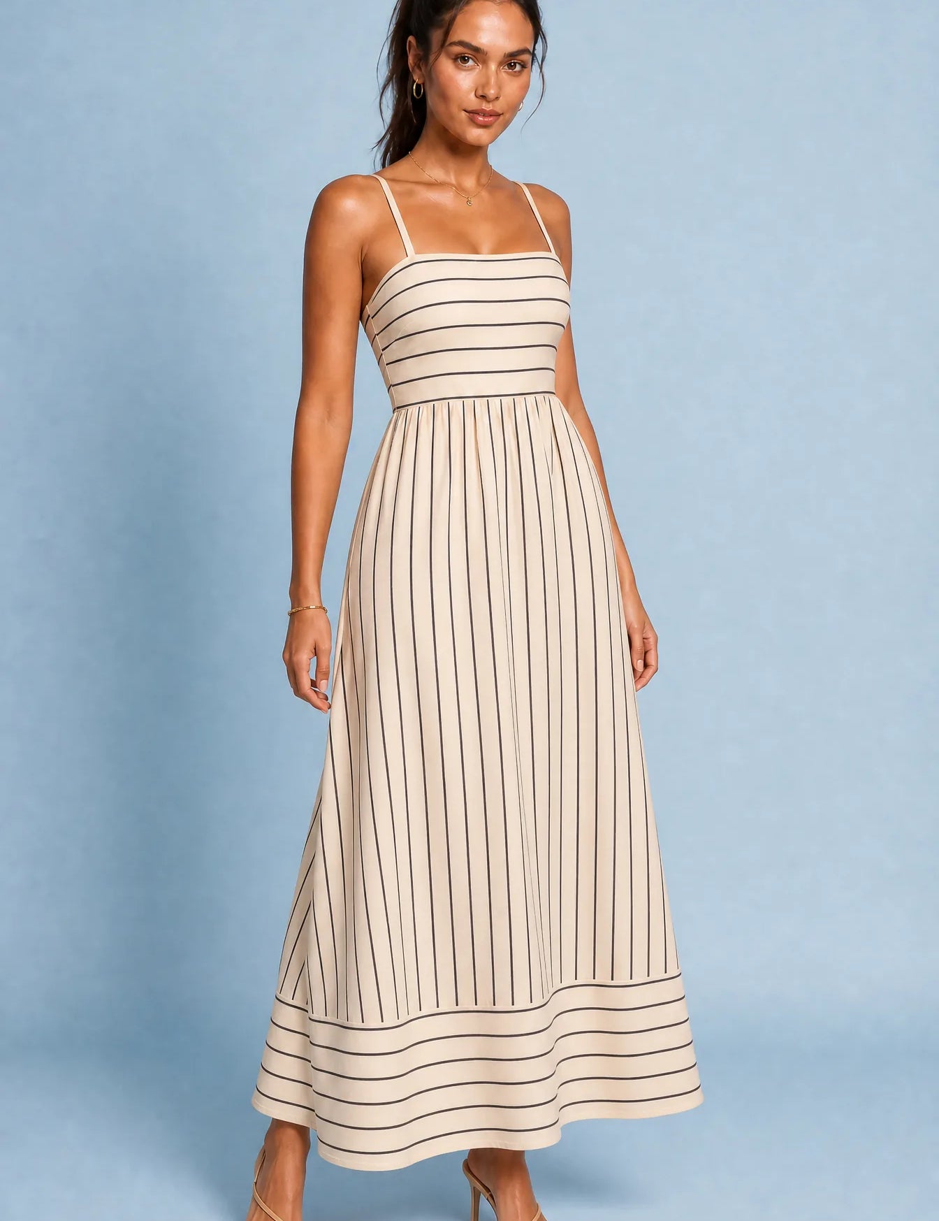 Robe longue beige rayée dos nu | Variante Beige | Lounelle Paris