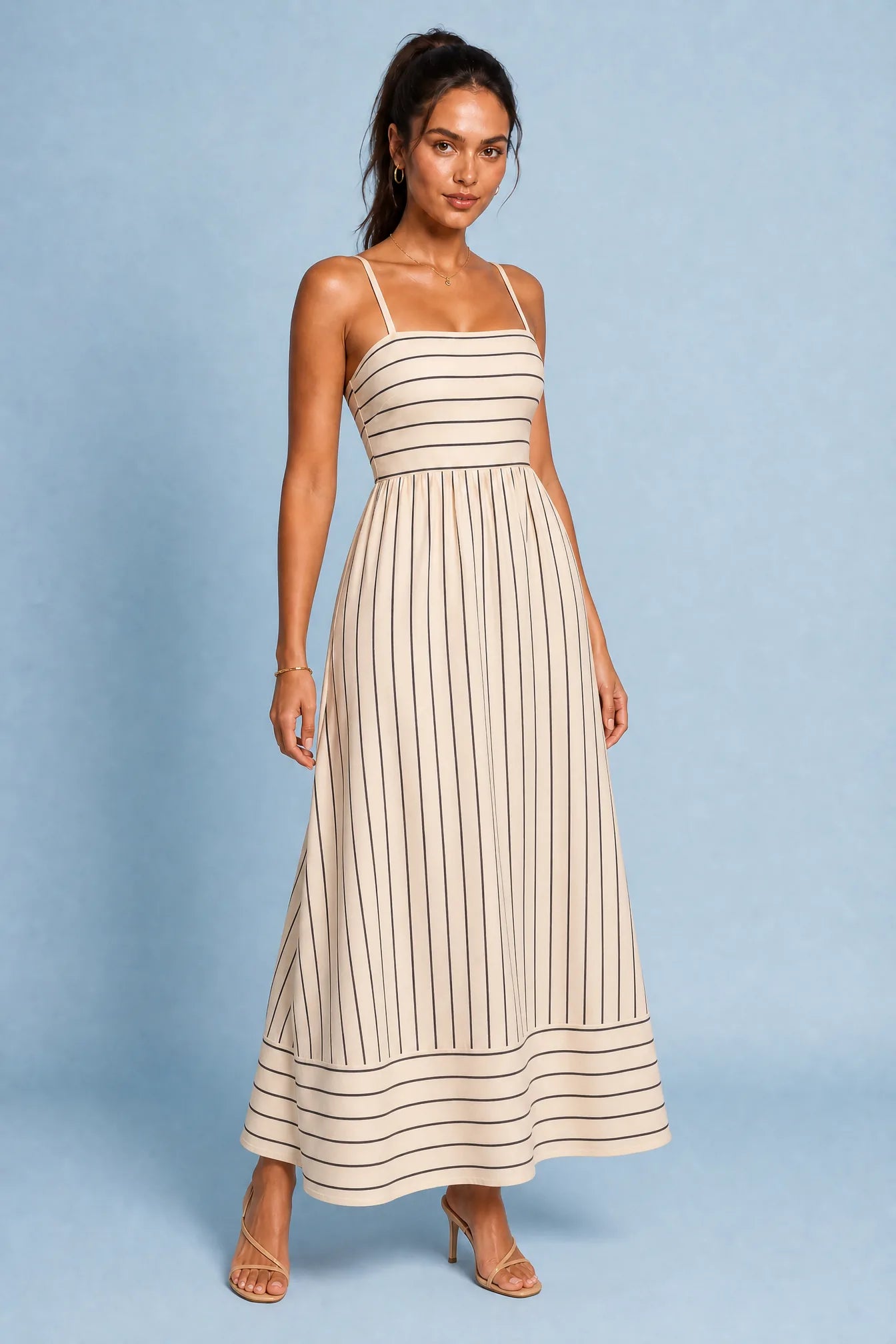 Robe longue beige rayée dos nu | Variante Beige | Lounelle Paris