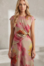 Robe longue beige rosé imprimée | Lounelle Paris
