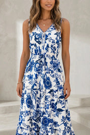 Robe longue blanche col V imprimée | Lounelle Paris