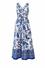 Robe longue blanche col V imprimée | Lounelle Paris