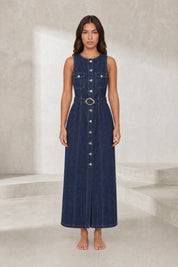Robe longue bleu foncé sans manches | Lounelle Paris