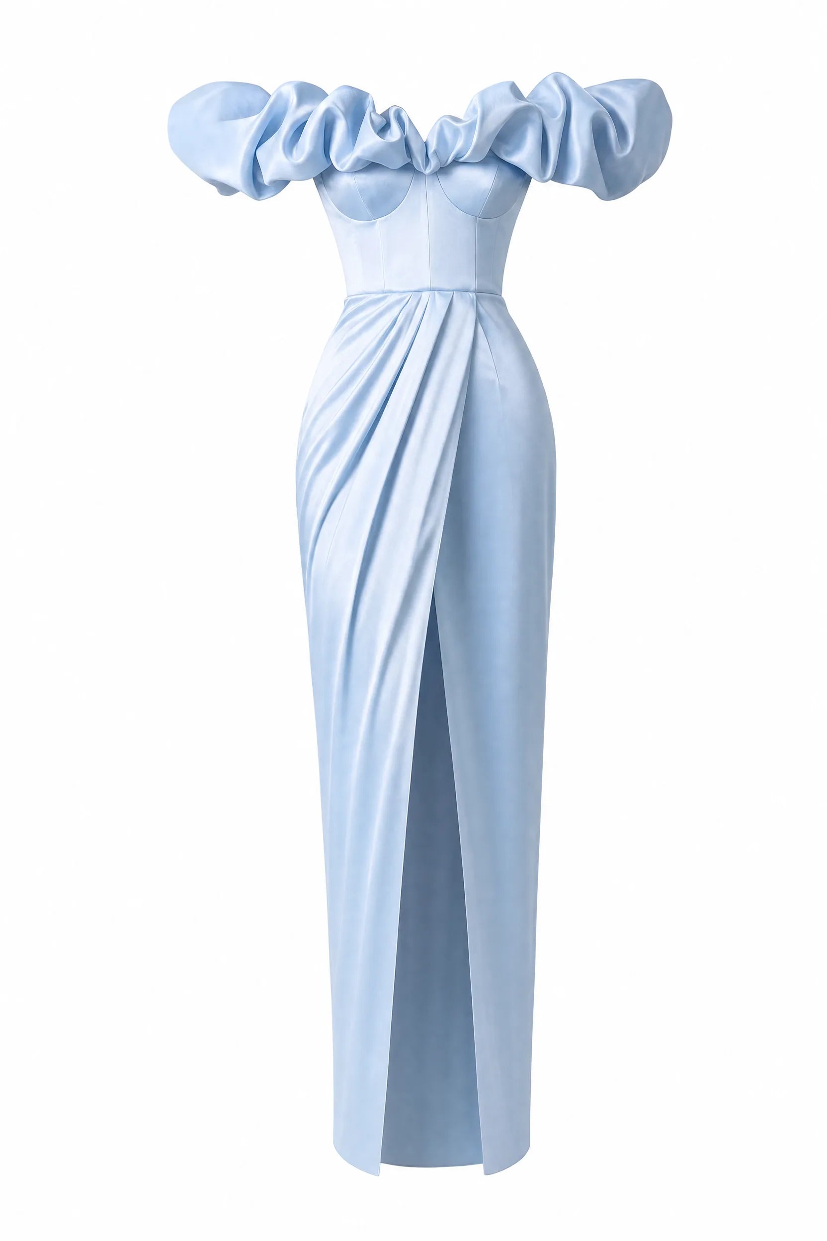 Robe longue bleue fendue épaules dénudées | Lounelle Paris