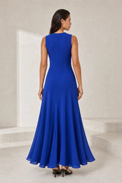 Robe longue bleue fluide sans manches | Lounelle Paris