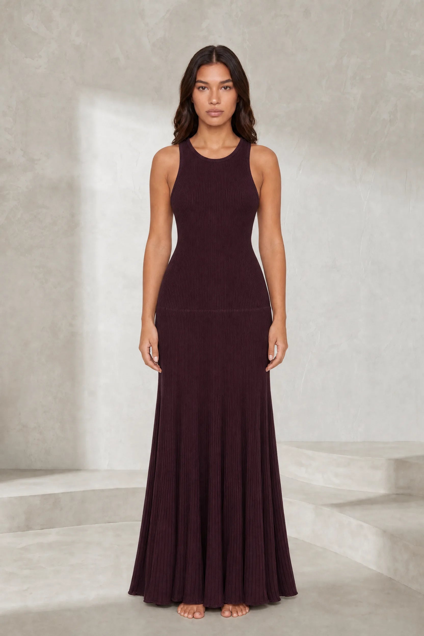 Robe longue bordeaux maille côtelée | Lounelle Paris