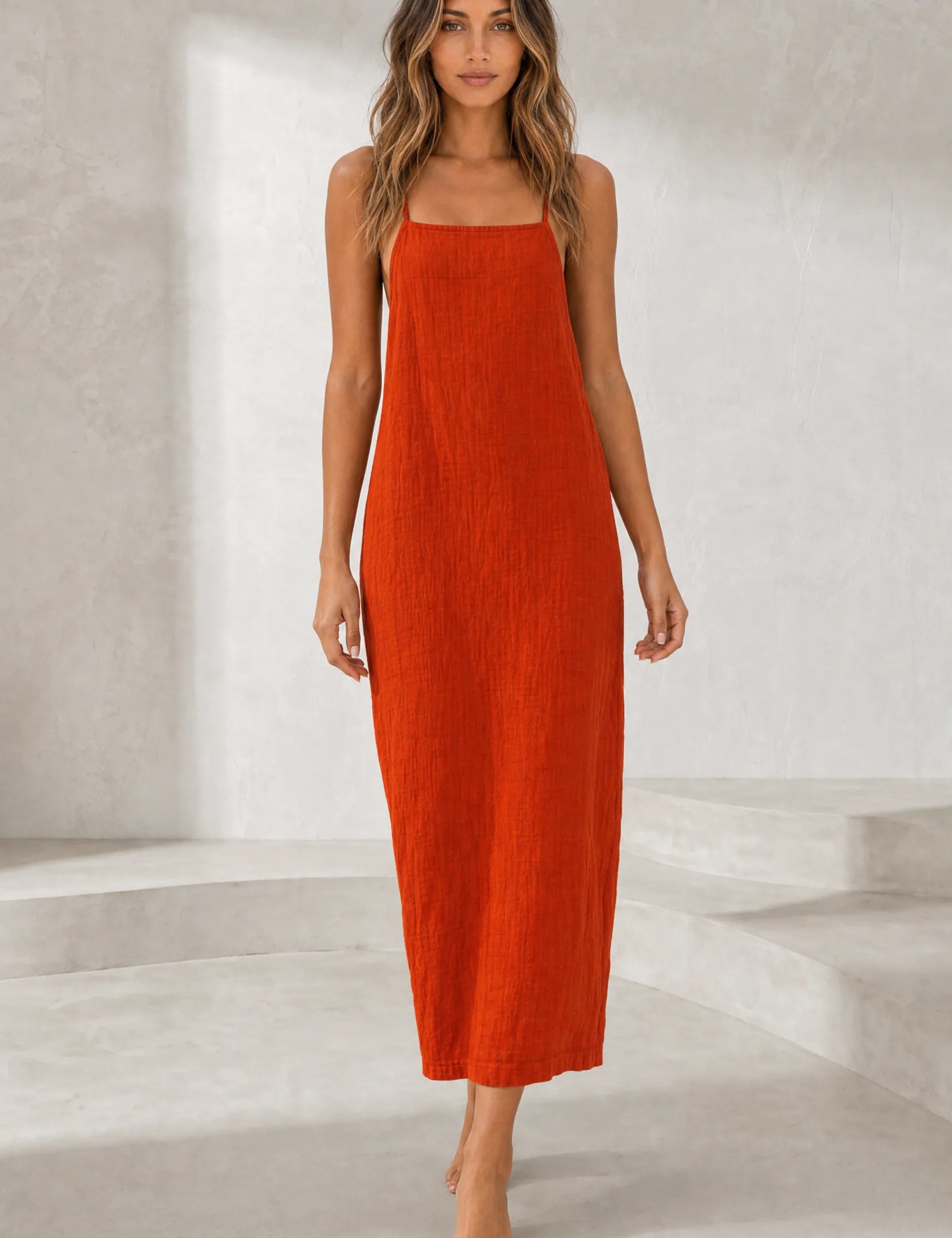 Robe longue bretelles encolure carrée | Lounelle Paris