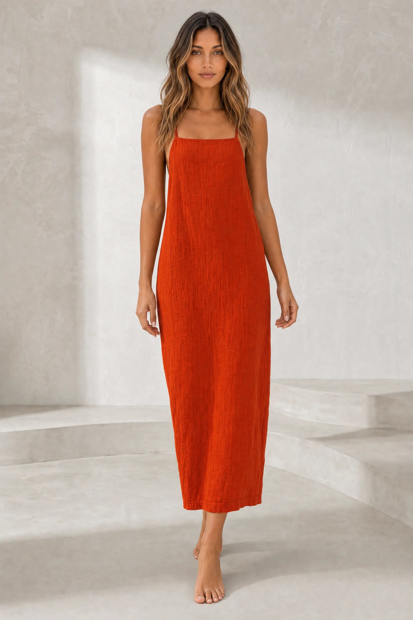 Robe longue bretelles encolure carrée | Lounelle Paris