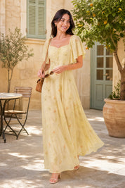 Robe longue col carré manches volantées | Variante Jaune - Lifestyle | Lounelle Paris