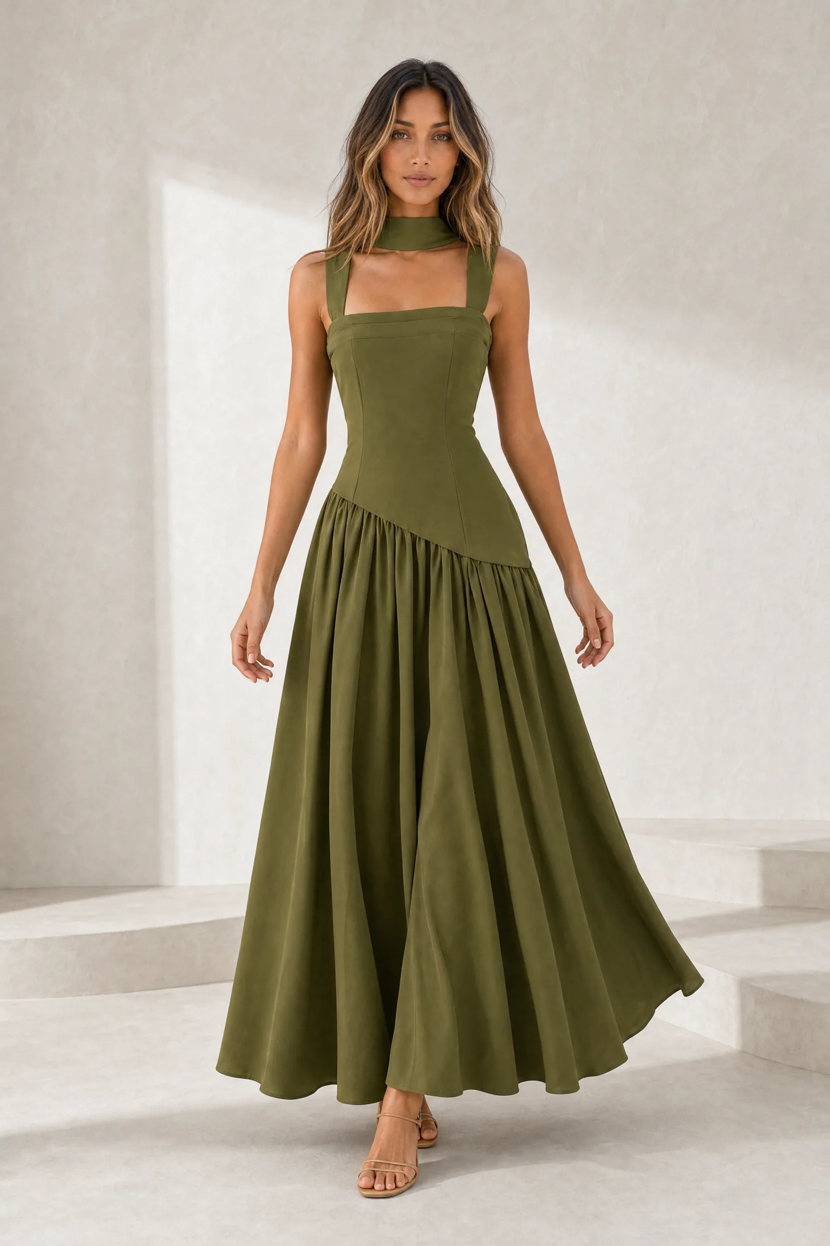 Robe longue col halter à lacets | Lounelle Paris