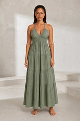 Robe longue col halter dos nu