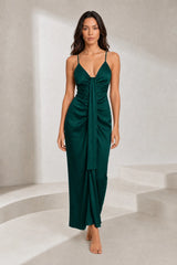 Robe longue col V drapée