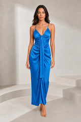 Robe longue col V drapée