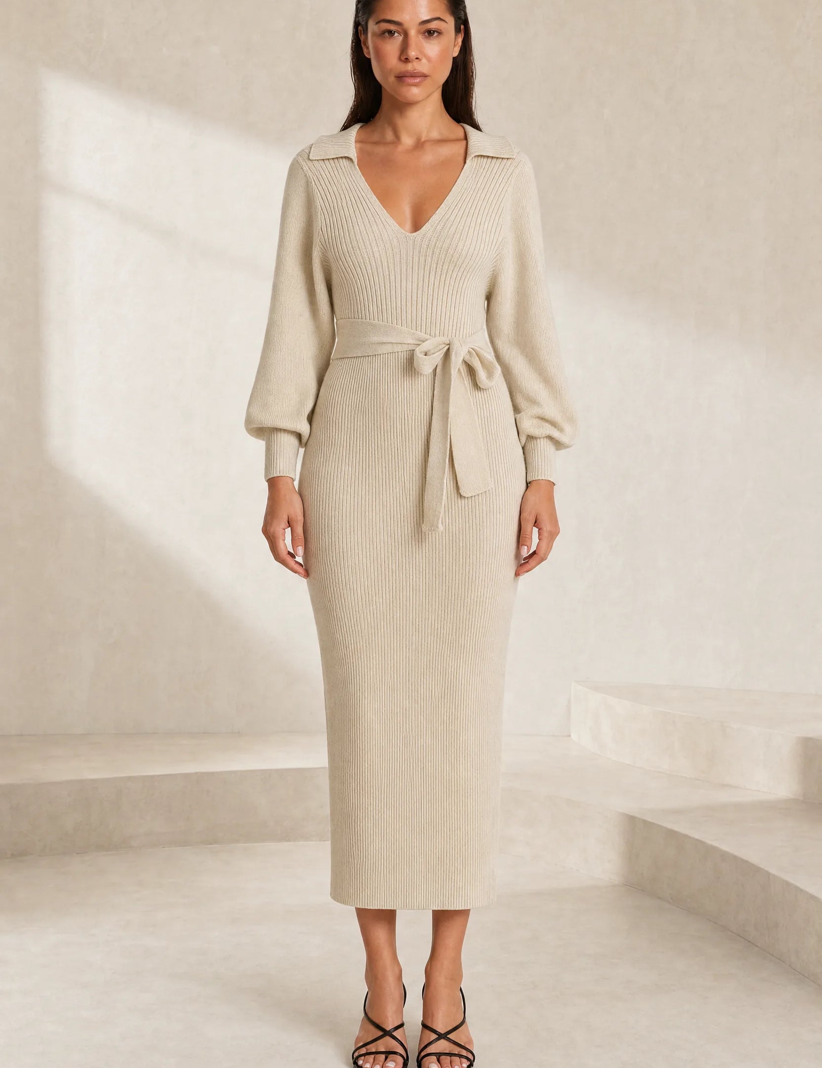 Robe longue col V manches ballon | Lounelle Paris