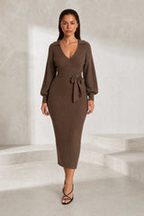 Robe longue col V manches ballon