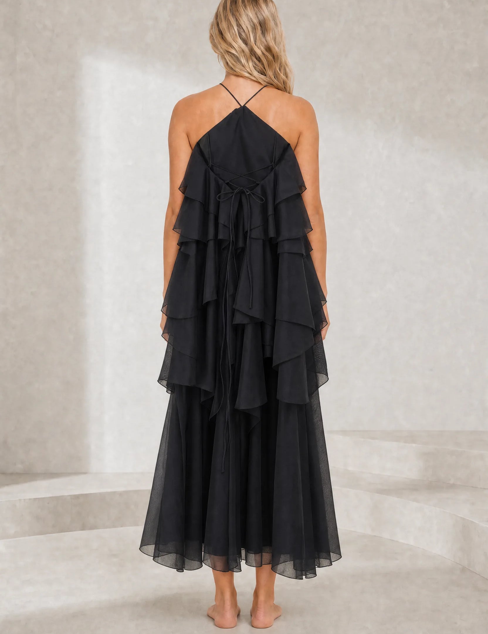 Robe longue dos nu à volants | Lounelle Paris