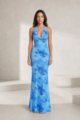 Robe longue dos nu imprimée
