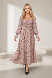 Robe longue fleurie manches bouffantes | Lounelle Paris