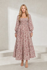 Robe longue fleurie manches bouffantes