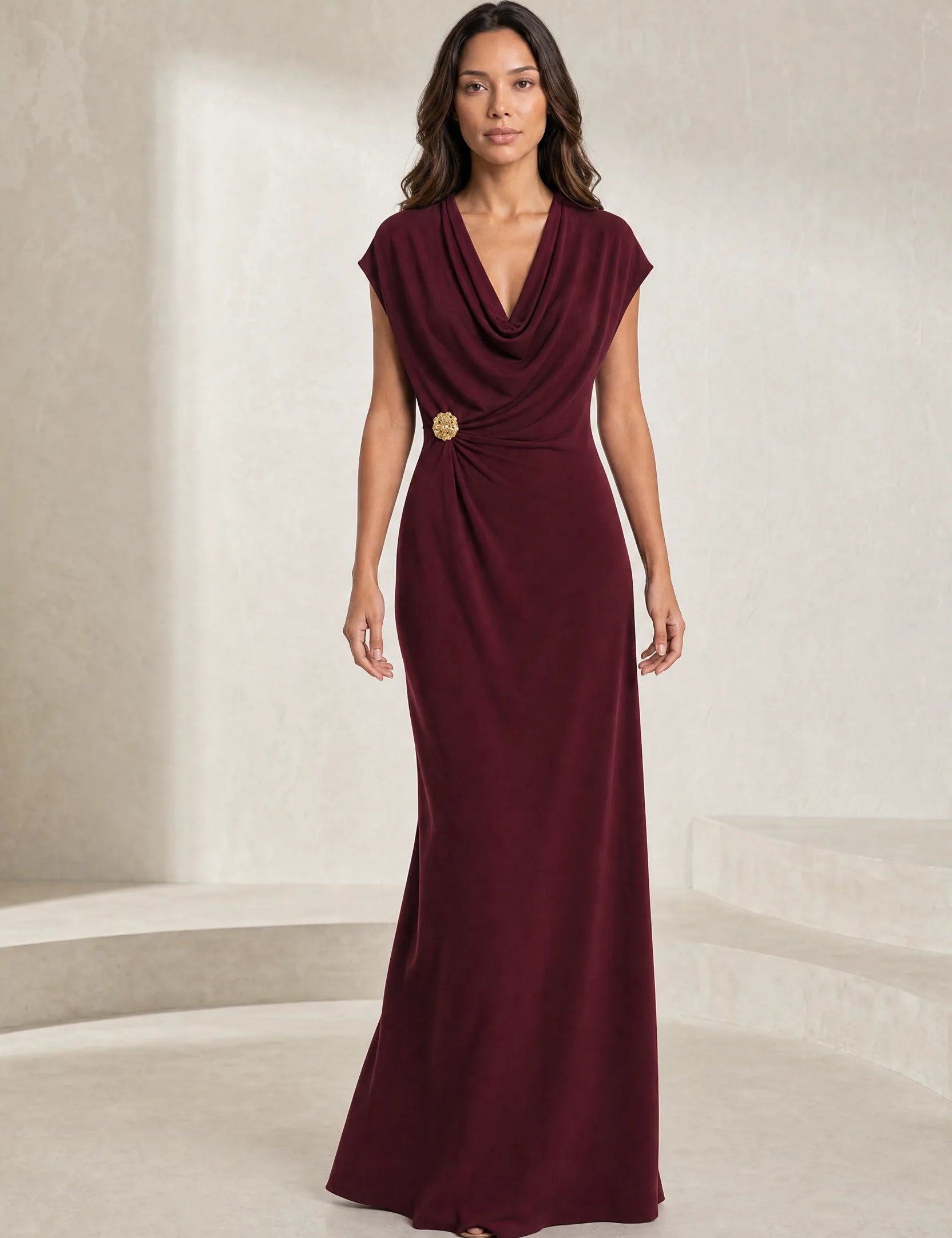 Robe longue fluide col drapé | Lounelle Paris