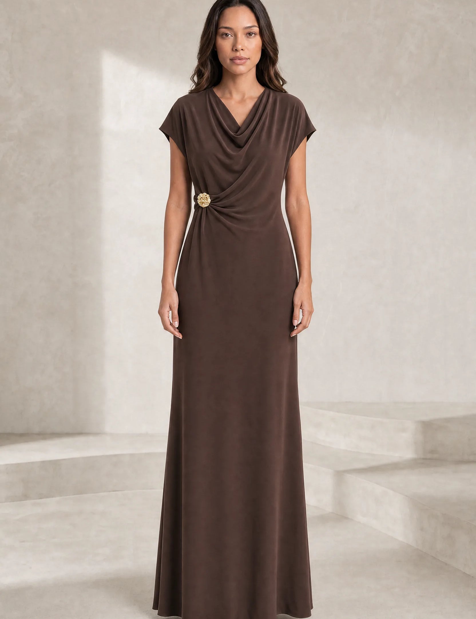 Robe longue fluide col drapé | Lounelle Paris