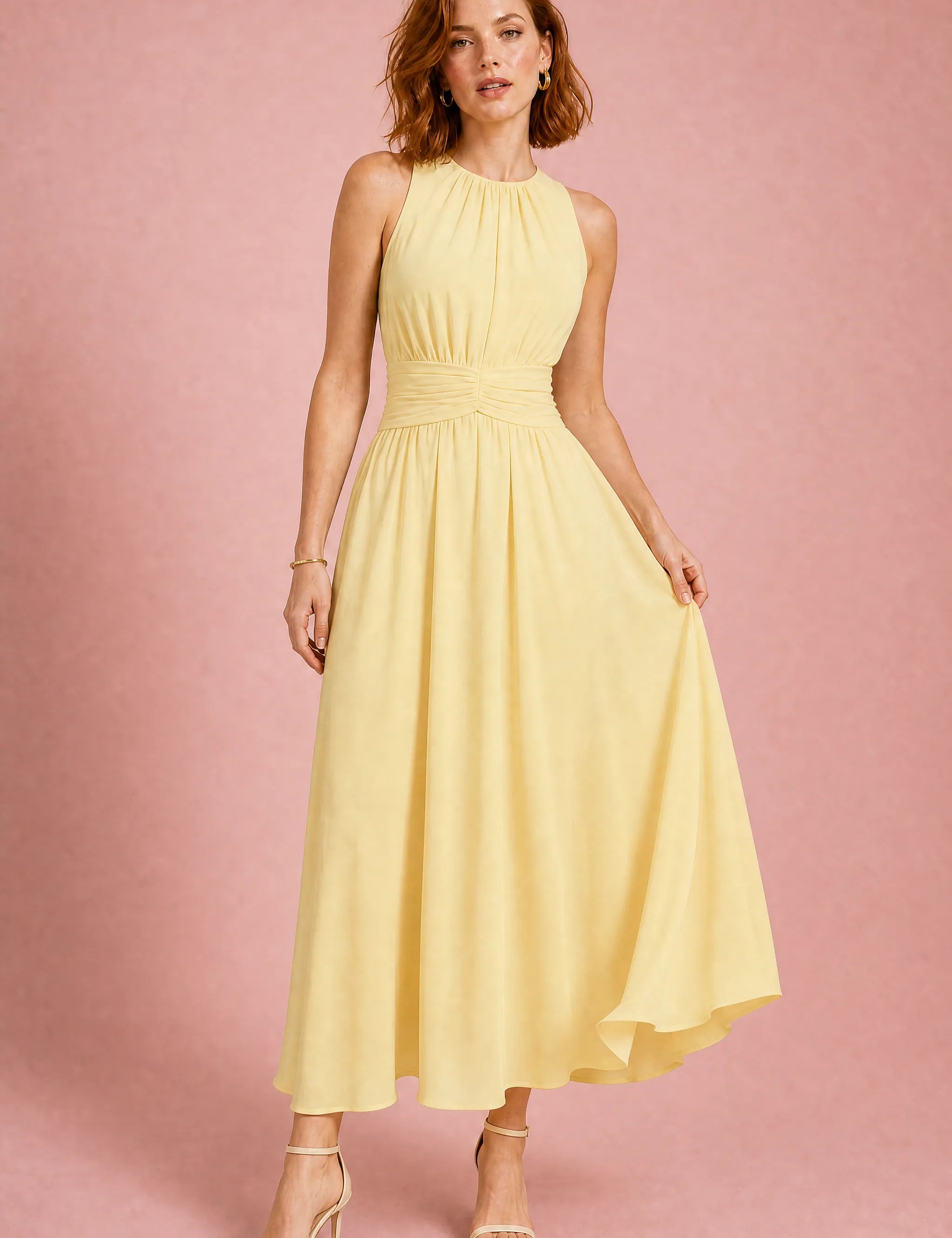 Robe longue fluide taille drapée | Variante Jaune | Lounelle Paris