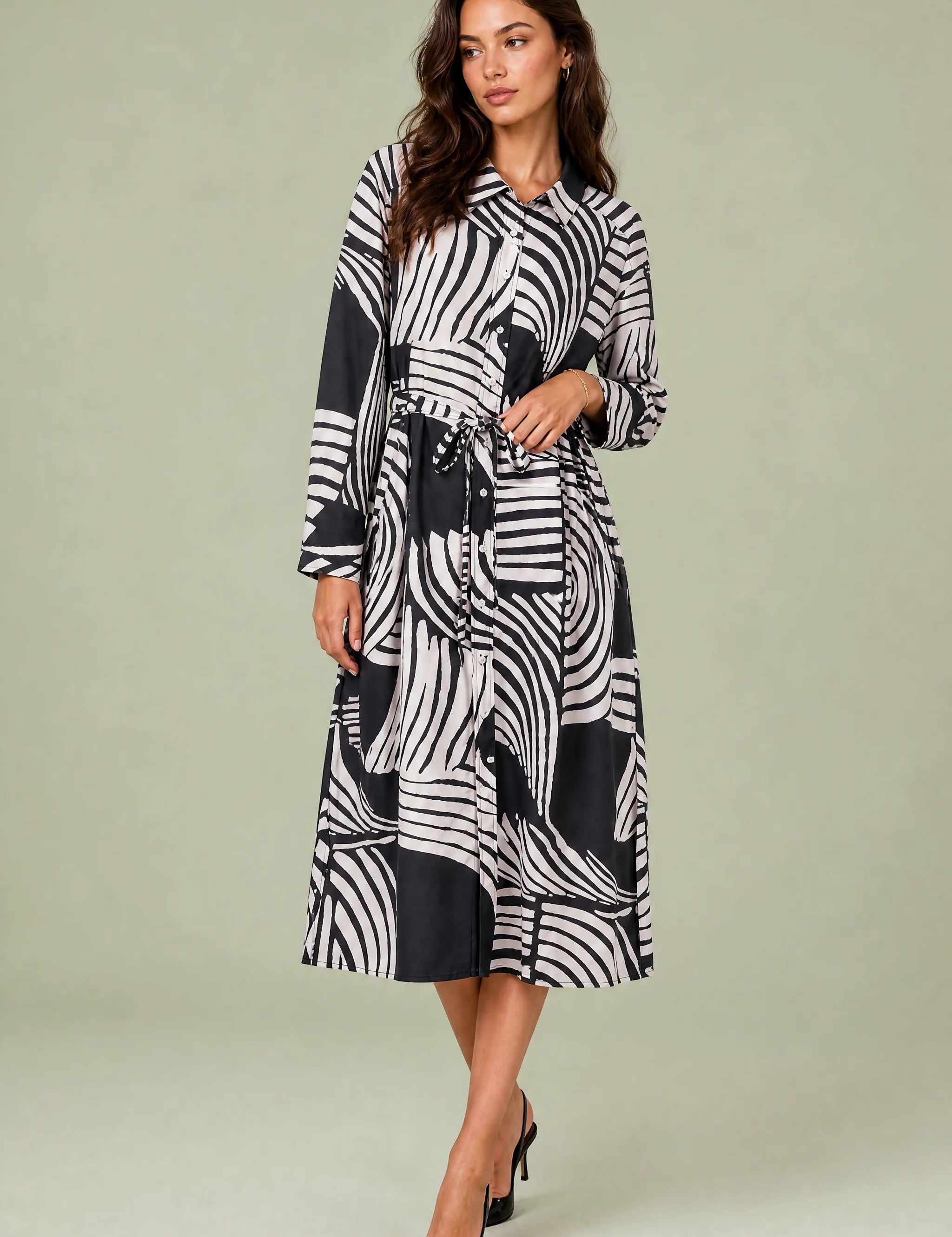 Robe longue imprimée col chemise | Vue de face | Lounelle Paris