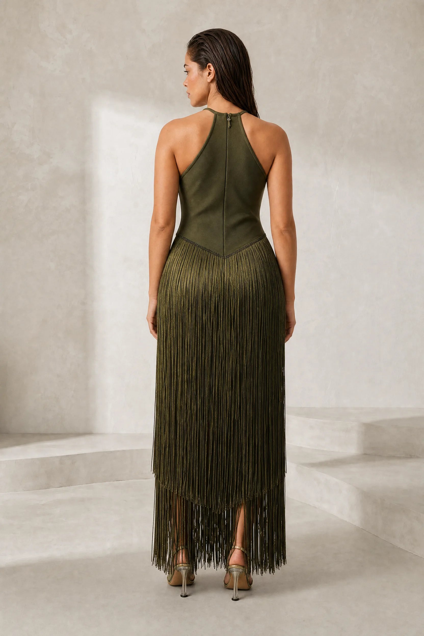 Robe longue licou à franges | Lounelle Paris