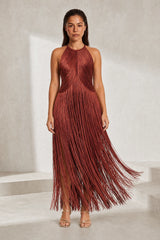 Robe longue licou à franges