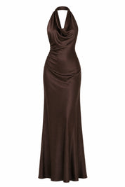 Robe longue marron ajustée dos nu | Lounelle Paris