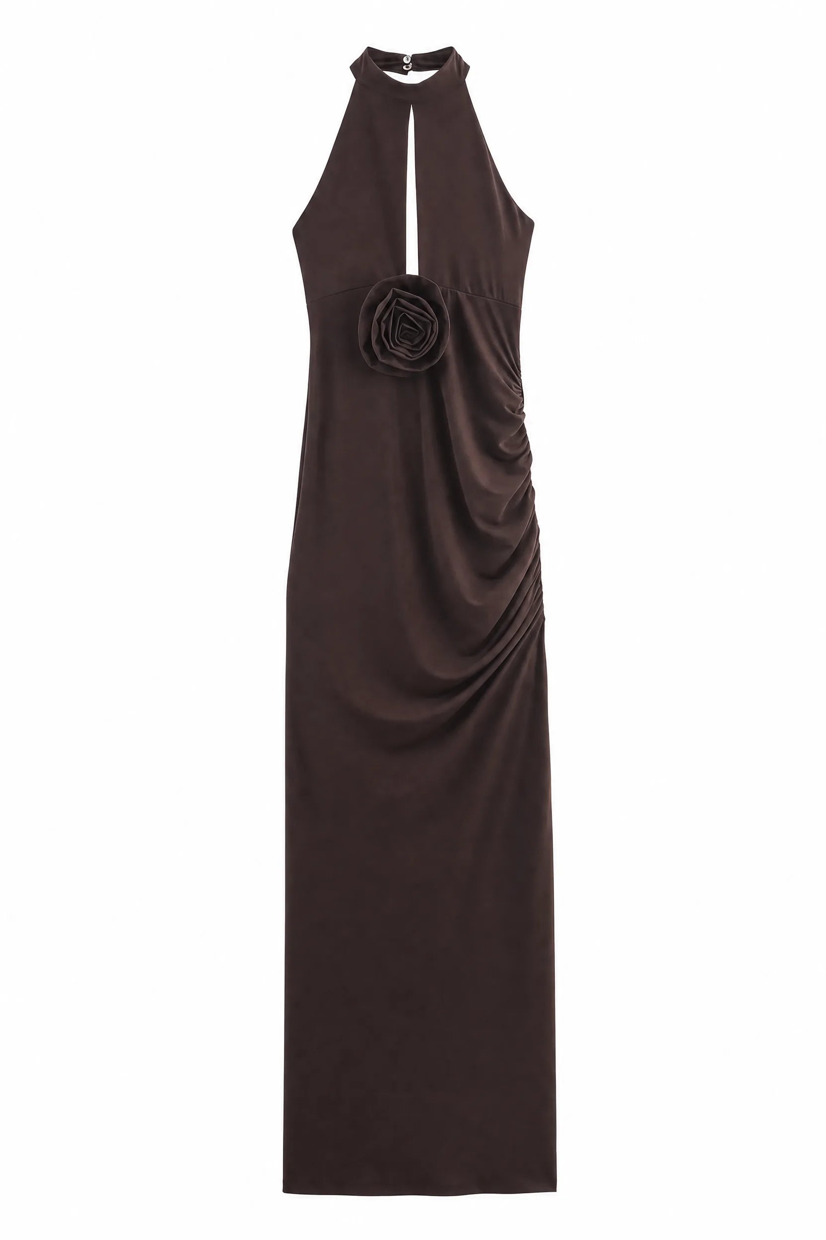 Robe longue marron foncé col licou | Lounelle Paris