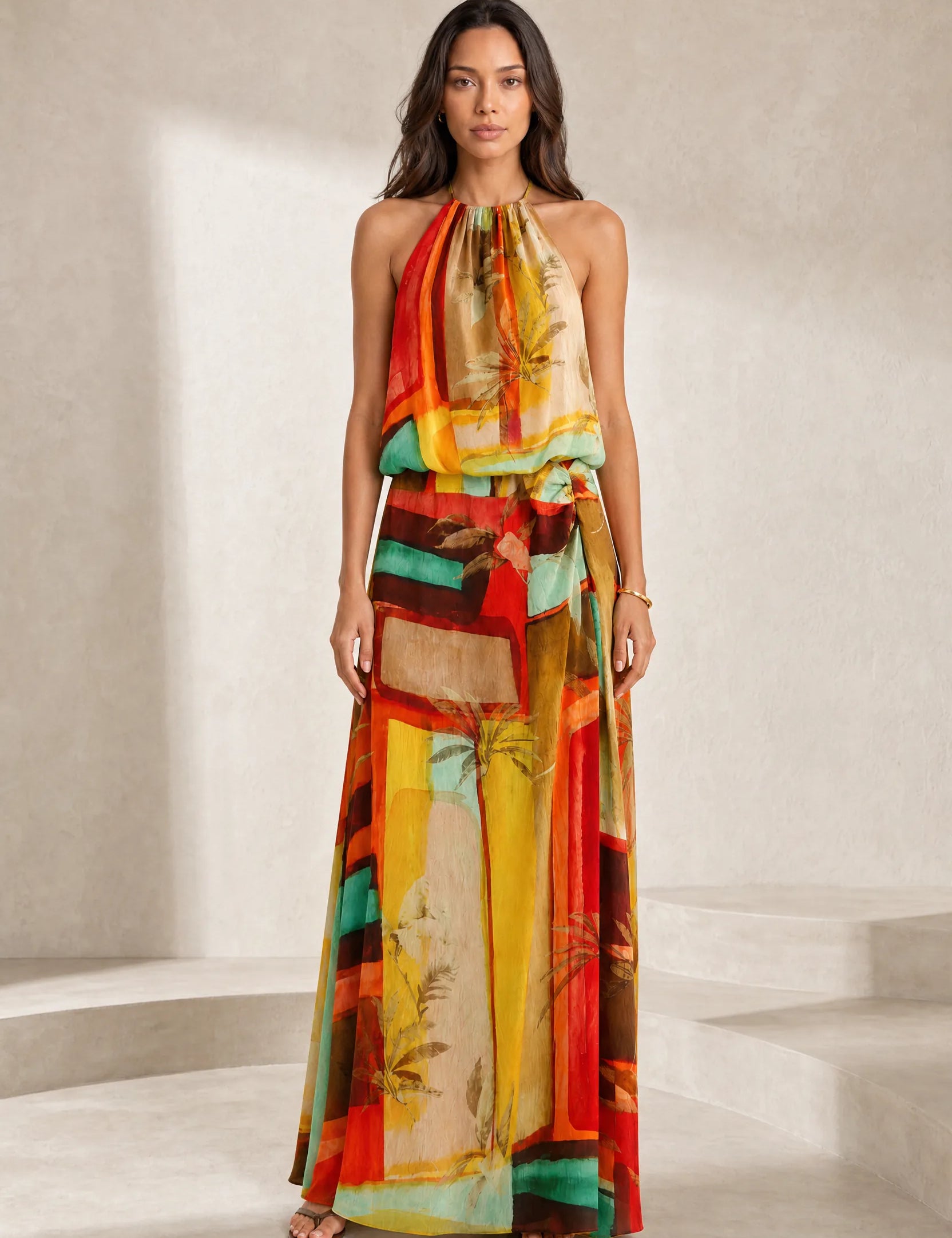 Robe longue orange col licou | Lounelle Paris