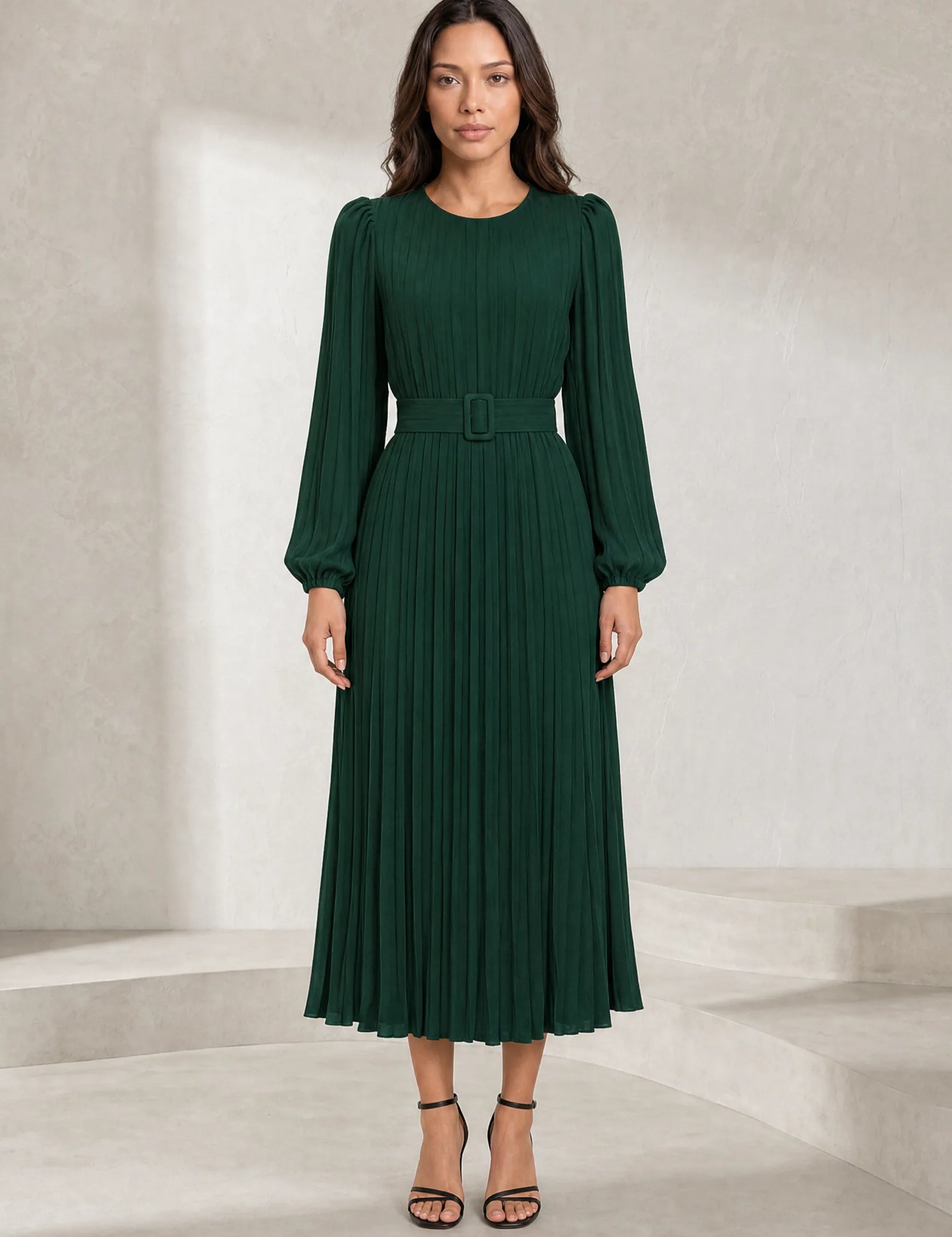 Robe longue plissée à manches bouffantes | Lounelle Paris