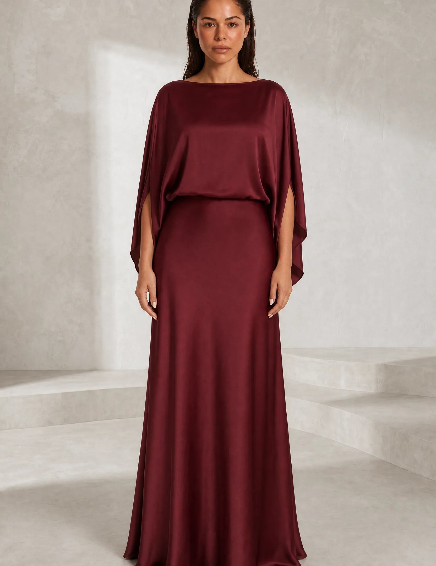 Robe longue satinée encolure bateau | Lounelle Paris
