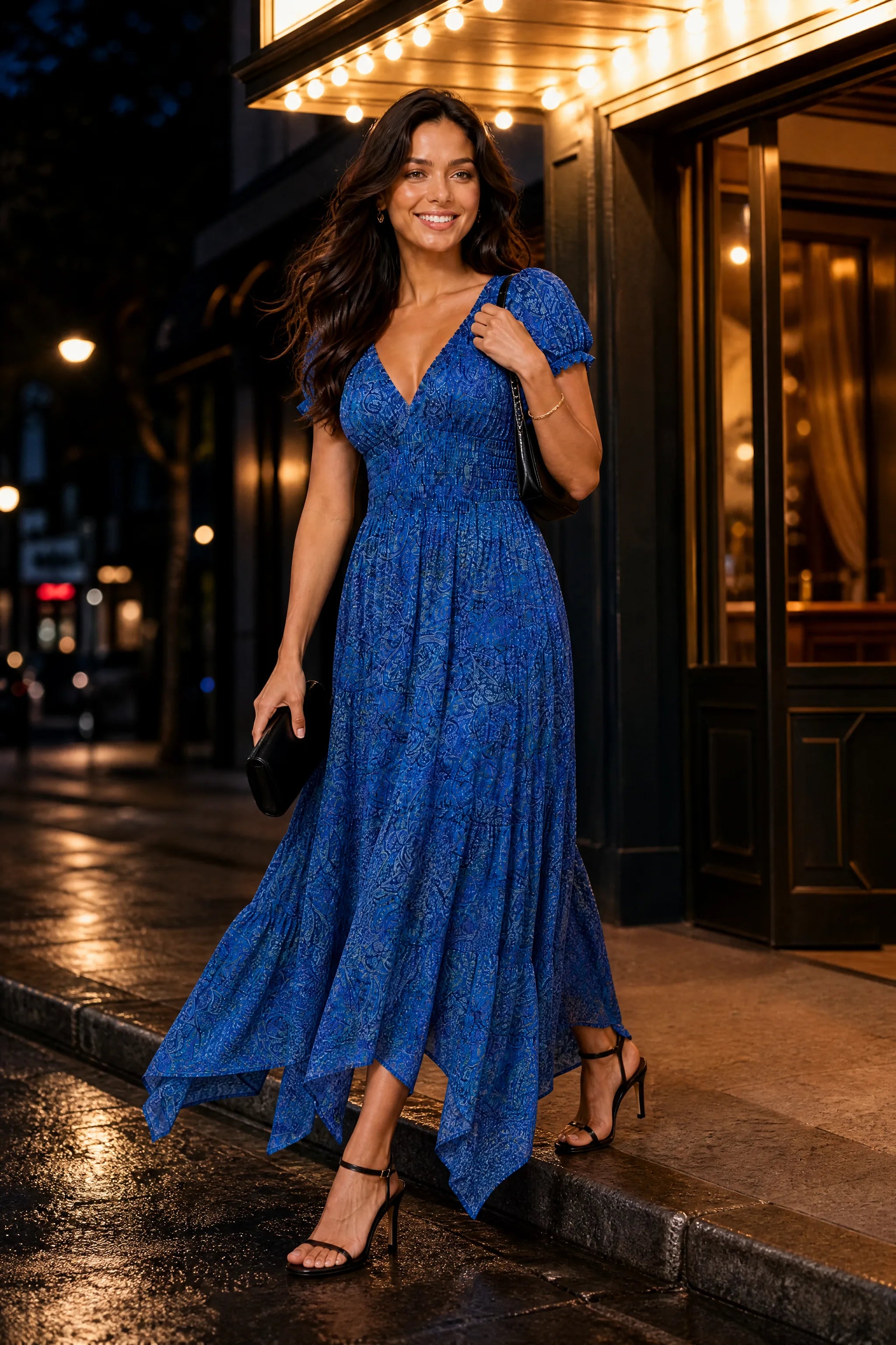 Robe longue smockée à imprimé floral | Variante Bleu - Lifestyle | Lounelle Paris