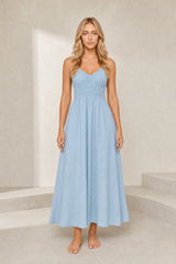 Robe longue smockée dos nu