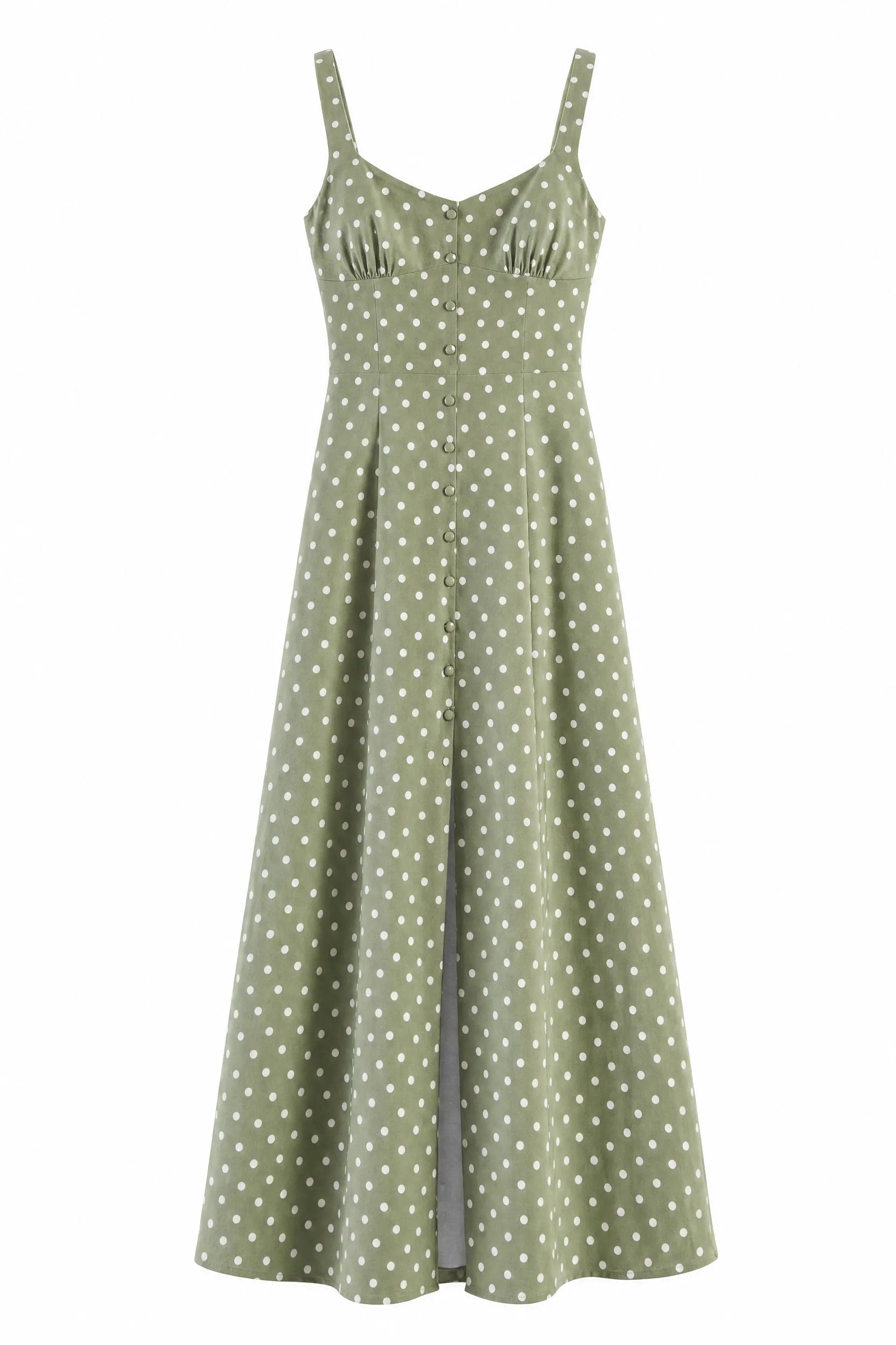 Robe longue verte à pois bretelles | Lounelle Paris