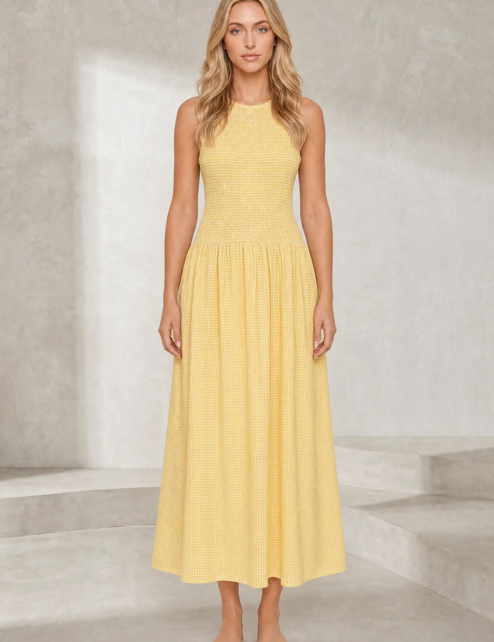 Robe longue vichy smockée | Lounelle Paris