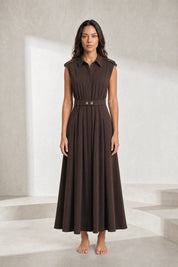 Robe marron col chemise ceinturée | Lounelle Paris