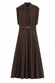 Robe marron col chemise ceinturée | Lounelle Paris