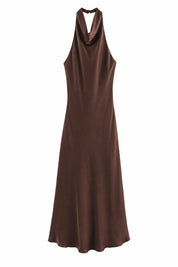 Robe marron col halter dos nu | Lounelle Paris