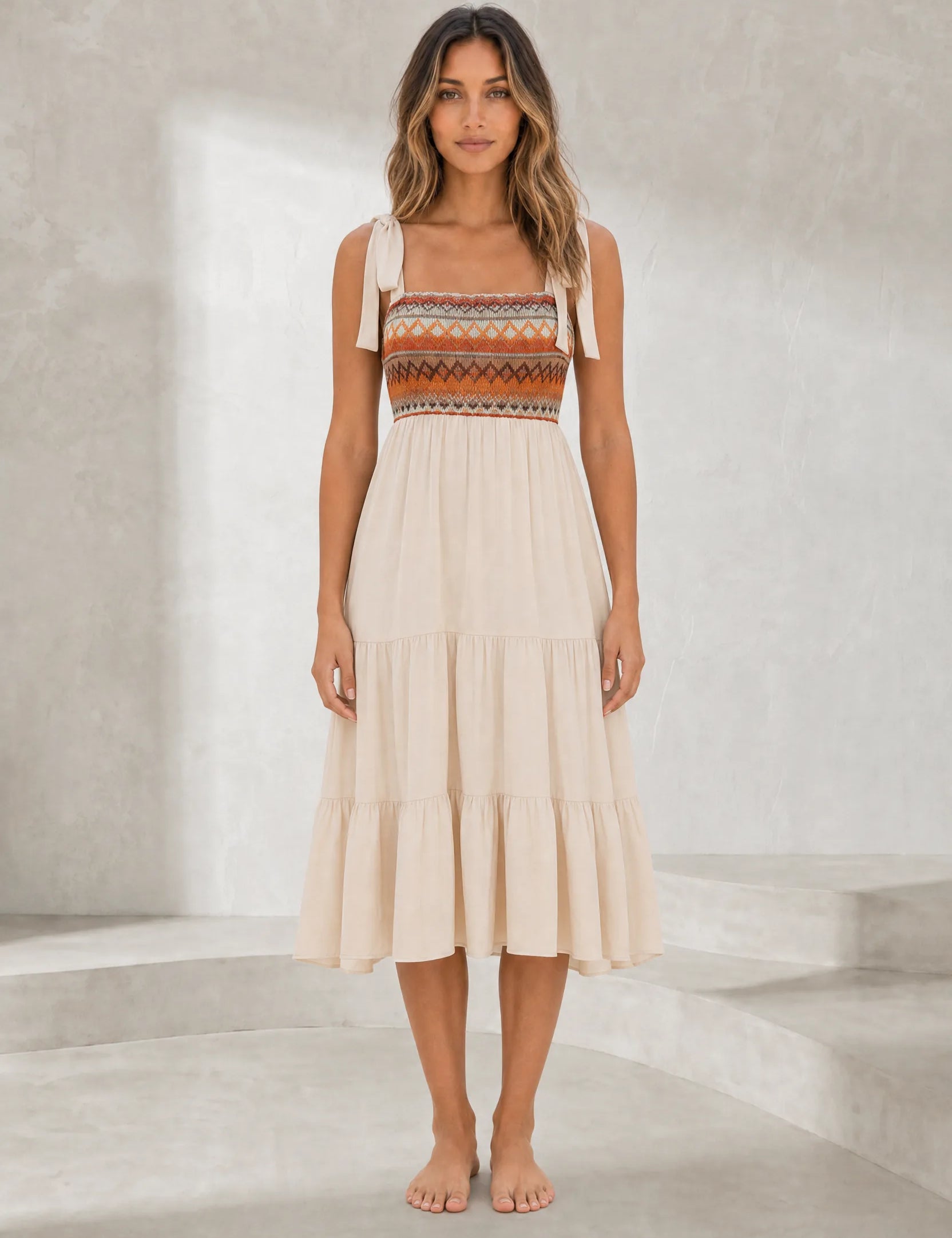 Robe midi à bretelles smockée | Lounelle Paris