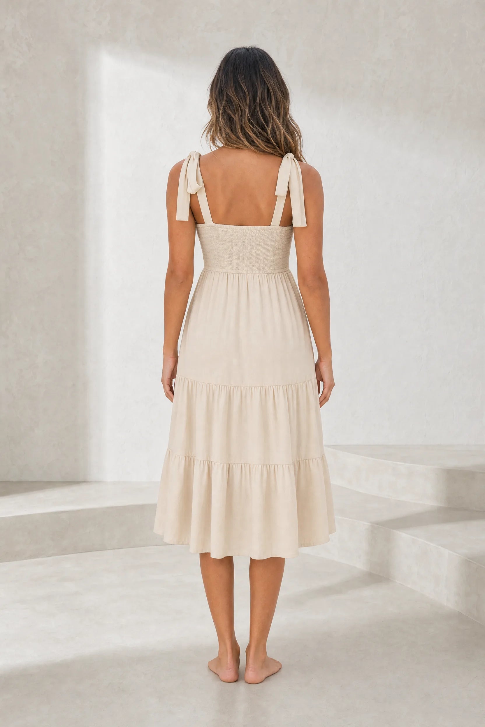 Robe midi à bretelles smockée | Lounelle Paris