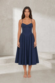 Robe midi à fines bretelles encolure droite | Lounelle Paris