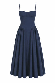 Robe midi à fines bretelles encolure droite | Lounelle Paris