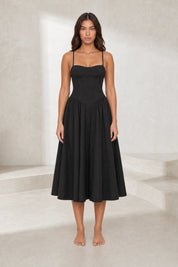 Robe midi à fines bretelles encolure droite | Lounelle Paris