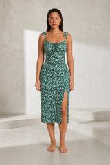 Robe midi florale à fente