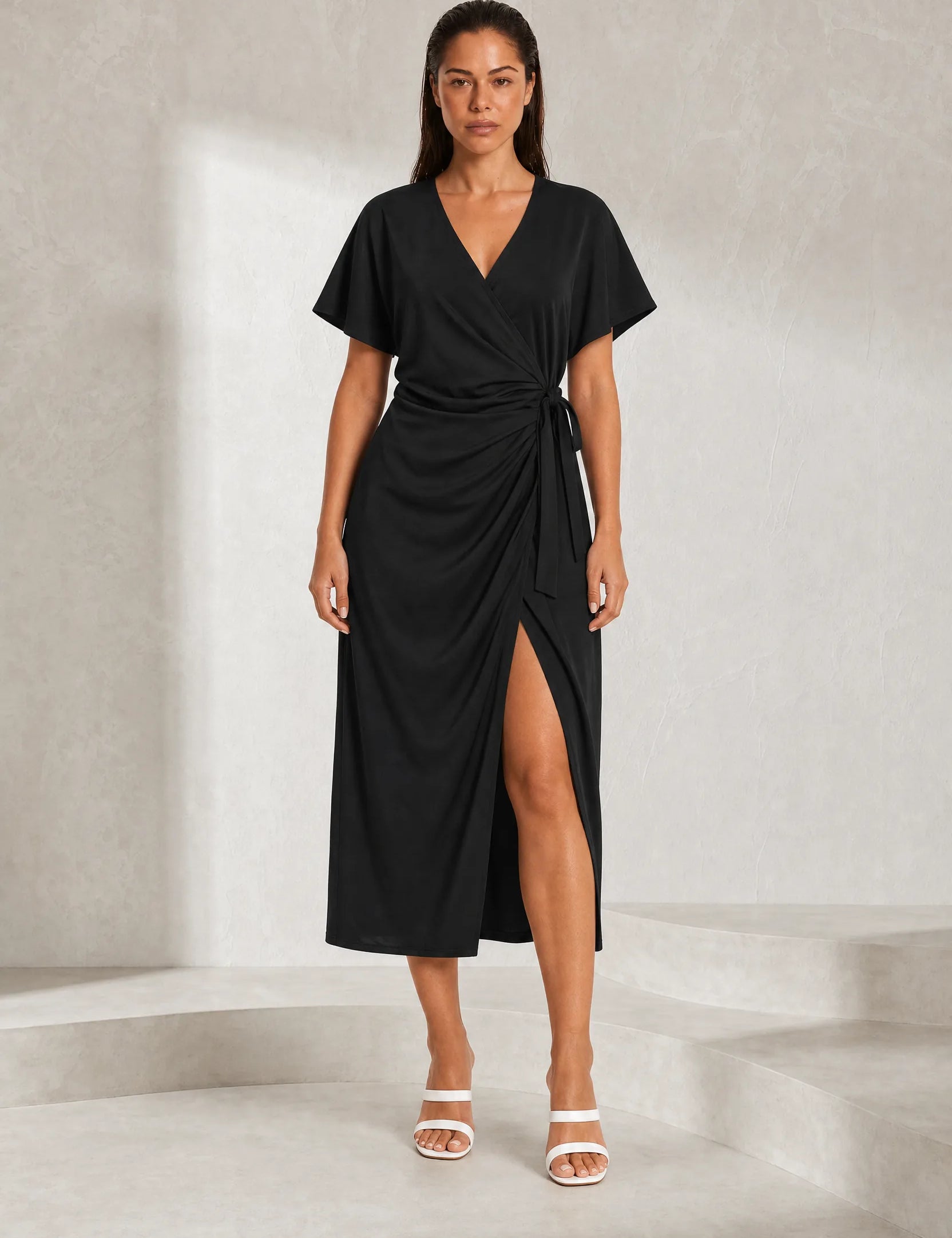 Robe midi portefeuille col V | Lounelle Paris